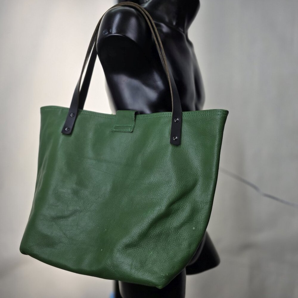 Handmade Grass Green Leather Tote Bag - Picture 16 of 16